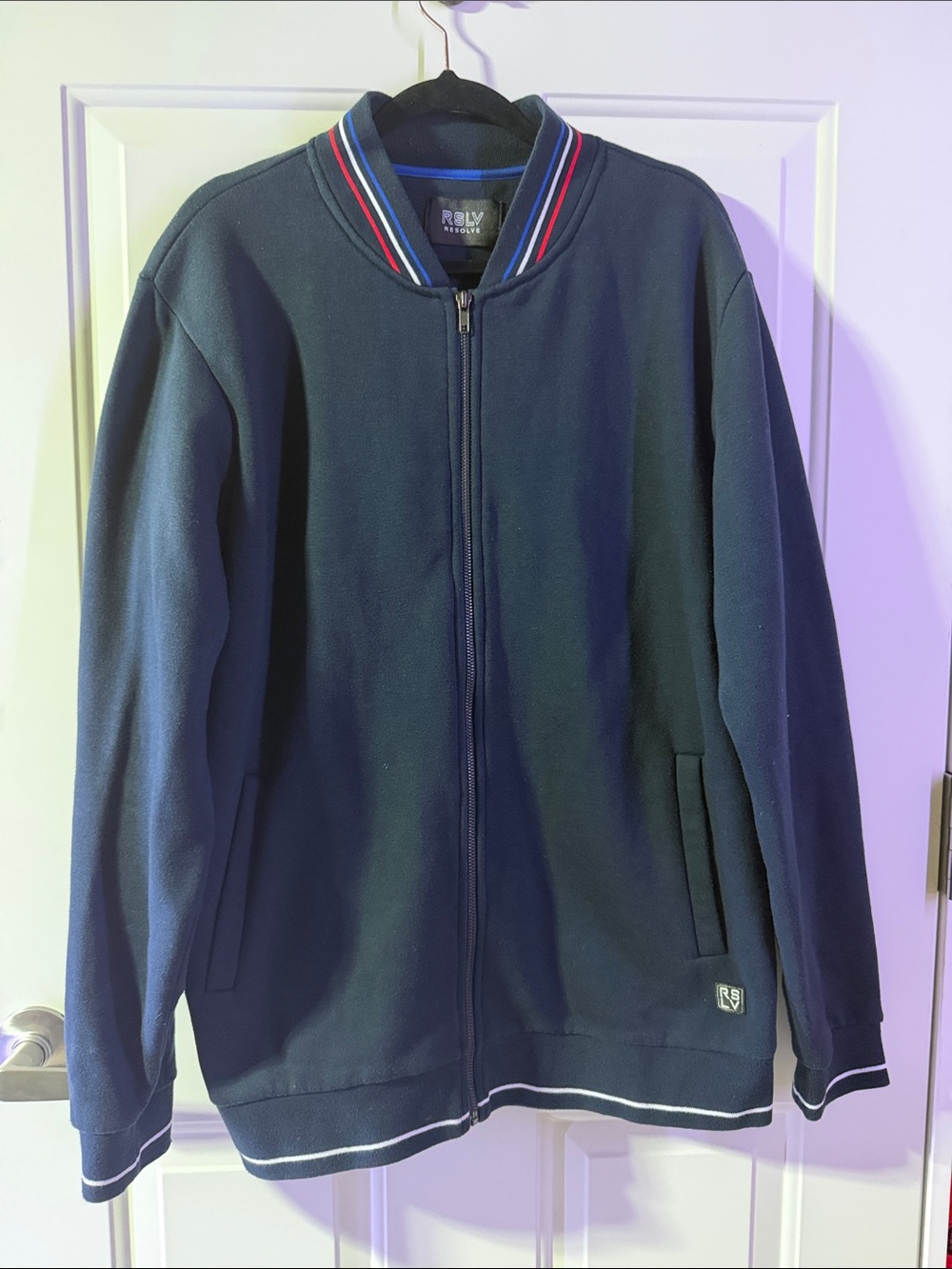 Navy Men's Zip-Up Bomber Sweater